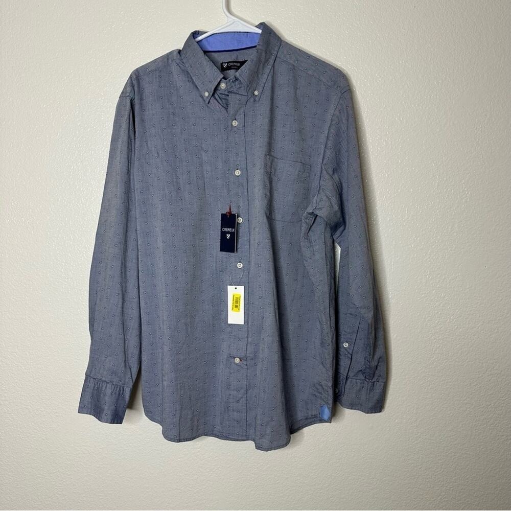 NWT Cremieux Classics Long Sleeve Button Front Cotton Shirt Large Blue gray